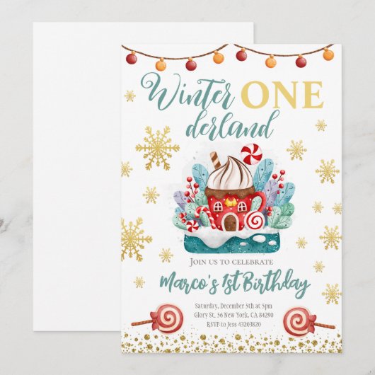 Gingerbrood house Birthday Party Invite Kaart (Voorkant / Achterkant)