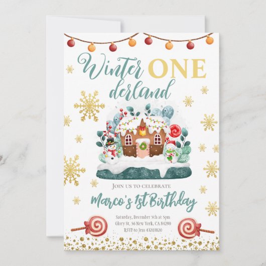 Gingerbrood house Birthday Party Invite Kaart (Voorkant)