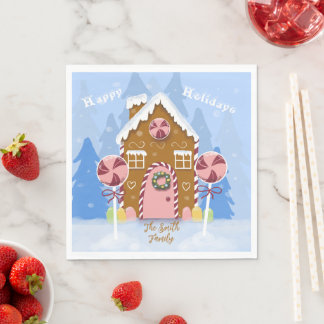 Gingerbrood House Blue Holiday Paper Napkins Servet