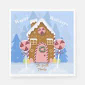 Gingerbrood House Blue Holiday Paper Napkins Servet (Voorkant)