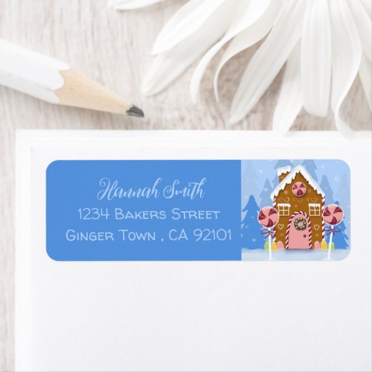 Gingerbrood House Blue Return Address Labels (Insitu)