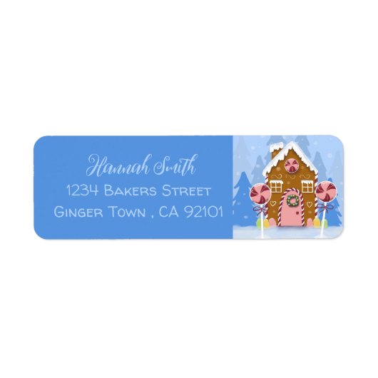 Gingerbrood House Blue Return Address Labels (Voorkant)