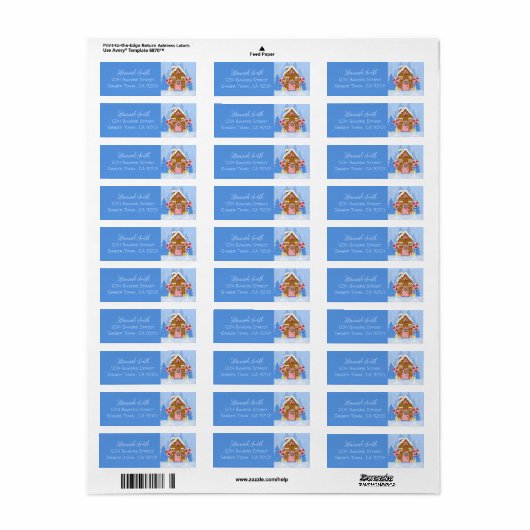 Gingerbrood House Blue Return Address Labels (Full Sheet)