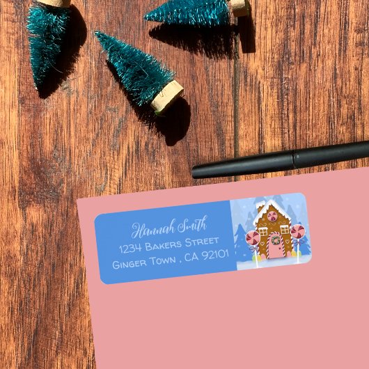 Gingerbrood House Blue Return Address Labels