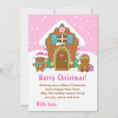 Gingerbrood House Bright Pink Merry Kerstry Feestdagenkaart (Voorkant)