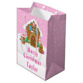 Gingerbrood House Bright Pink Merry Kerstry Medium Cadeauzakje (Voorkant Gekanteld)