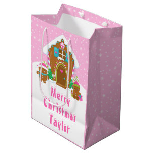Gingerbrood House Bright Pink Merry Kerstry Medium Cadeauzakje
