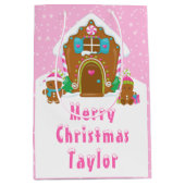 Gingerbrood House Bright Pink Merry Kerstry Medium Cadeauzakje (Voorkant)