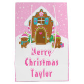 Gingerbrood House Bright Pink Merry Kerstry Medium Cadeauzakje (Achterkant)