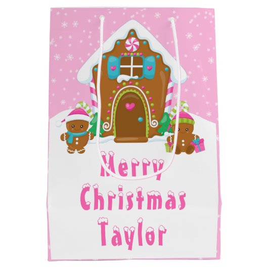 Gingerbrood House Bright Pink Merry Kerstry Medium Cadeauzakje (Achterkant)