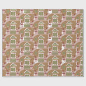 Gingerbrood House Camper Pink Snowflakes Cadeaupapier (Vlak)