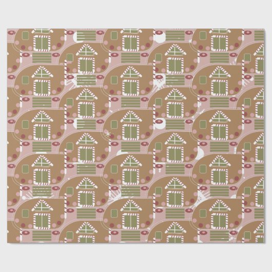 Gingerbrood House Camper Pink Snowflakes Cadeaupapier (Vlak)