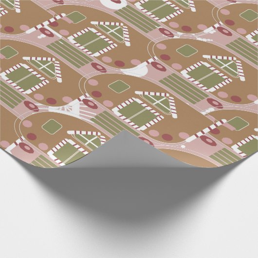 Gingerbrood House Camper Pink Snowflakes Cadeaupapier (Hoek)