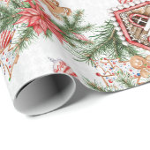 Gingerbrood House Candy Cane Retro kerstcadeau Cadeaupapier (Rol Hoek)