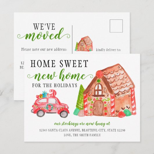 Gingerbrood House Car We hebben de vakantiebewegin Aankondigingskaart (Voorkant / Achterkant)