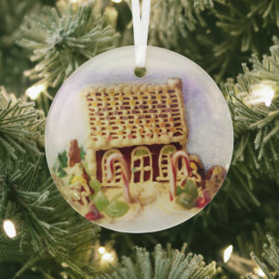 Gingerbrood House Circle Glas Ornament