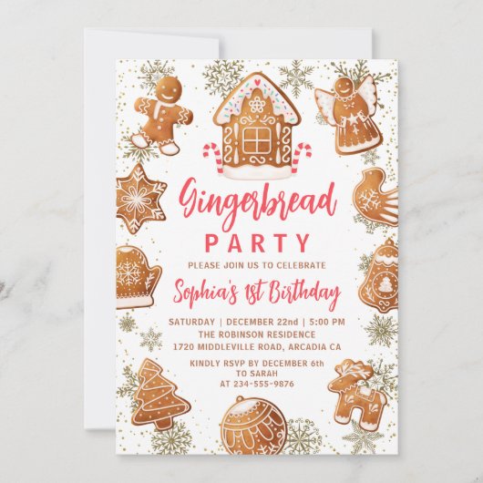 Gingerbrood House Cookie Decorating Birthday Invit Kaart (Voorkant)