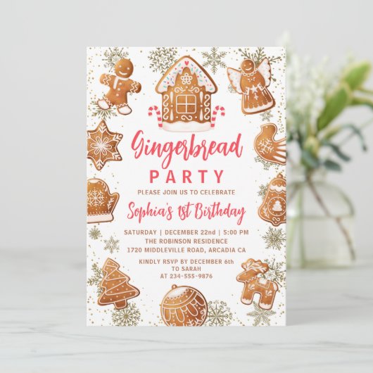 Gingerbrood House Cookie Decorating Birthday Invit Kaart (Staand voorkant)