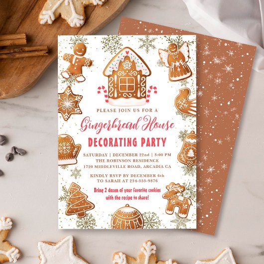 Gingerbrood House Cookie Decorting Party Holiday Kaart