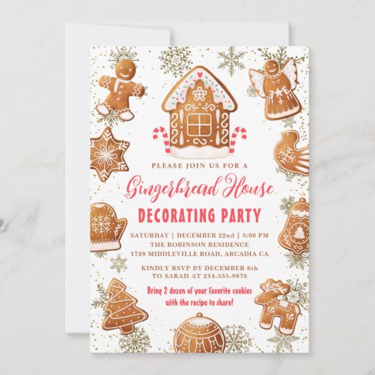 Gingerbrood House Cookie Decorting Party Holiday Kaart (Voorkant)
