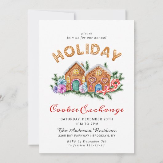 Gingerbrood House Cookie Exchange Kerstmis Kaart (Voorkant)