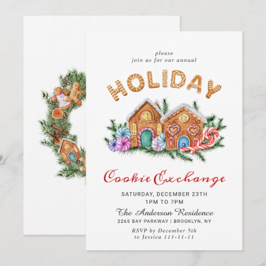 Gingerbrood House Cookie Exchange Kerstmis Kaart (Voorkant / Achterkant)