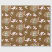 Gingerbrood House Cookies Pink Snowflakes Cadeaupapier (Vlak)