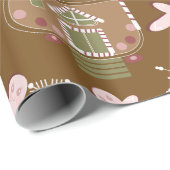 Gingerbrood House Cookies Pink Snowflakes Cadeaupapier (Rol Hoek)