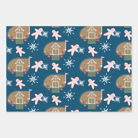 Gingerbrood House Cookies Pink Snowflakes Inpakpapier Vel (Voorkant 3)