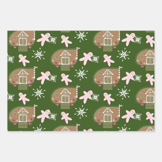 Gingerbrood House Cookies Pink Snowflakes Inpakpapier Vel (Voorkant 2)