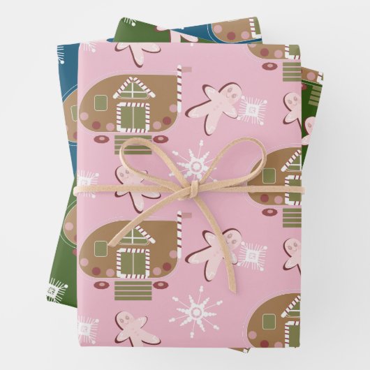 Gingerbrood House Cookies Pink Snowflakes Inpakpapier Vel (In situ)