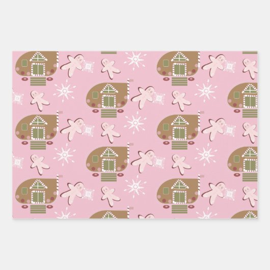 Gingerbrood House Cookies Pink Snowflakes Inpakpapier Vel (Voorkant)