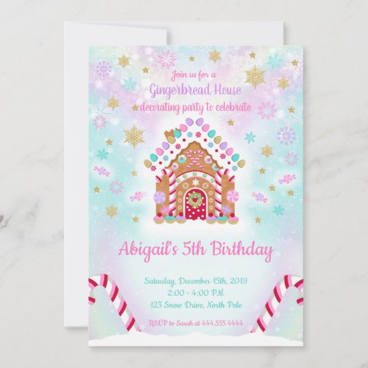 Gingerbrood House Decorting Birthday Invitation Kaart (Voorkant)