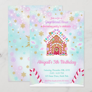 Gingerbrood House Decorting Birthday Invitation Kaart