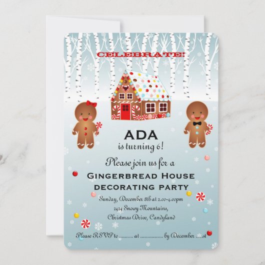 Gingerbrood House Decorting Birthday Invitation Kaart (Voorkant)