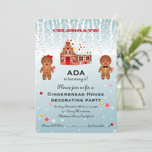 Gingerbrood House Decorting Birthday Invitation Kaart
