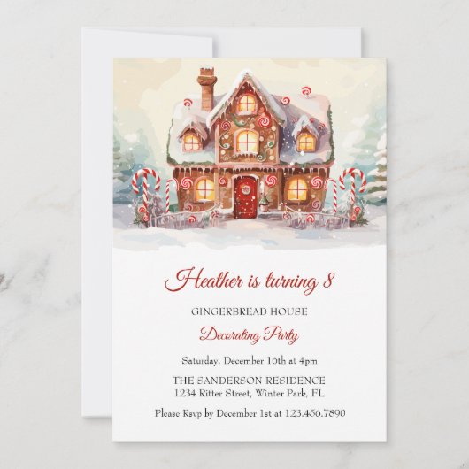 Gingerbrood House Decorting Birthday Party Kaart (Voorkant)