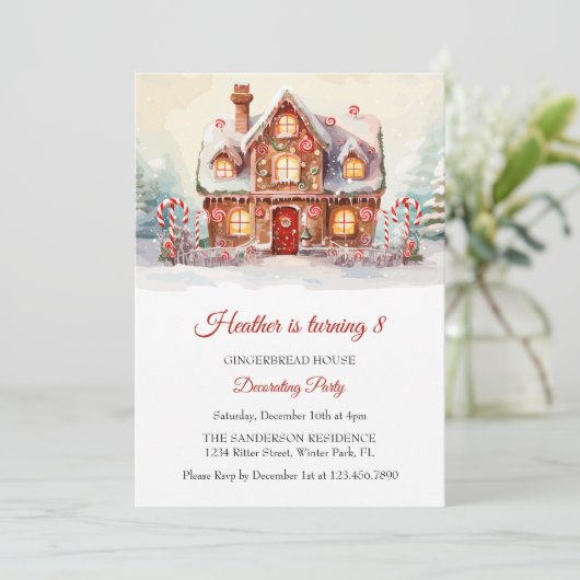 Gingerbrood House Decorting Birthday Party Kaart (Staand voorkant)