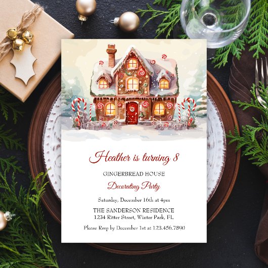 Gingerbrood House Decorting Birthday Party Kaart