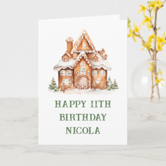 Gingerbrood House Decorting Birthday Party Kaart (Gele Bloem)