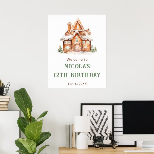 Gingerbrood House Decorting Birthday Party Poster (Thuiskantoor)