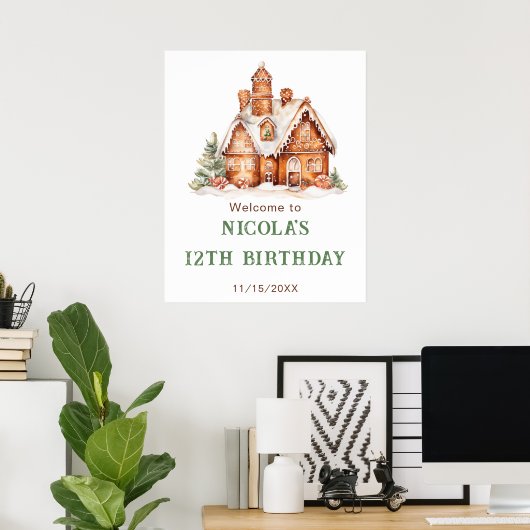 Gingerbrood House Decorting Birthday Party Poster (Thuiskantoor)