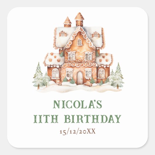 Gingerbrood House Decorting Birthday Party Vierkante Sticker (Voorkant)