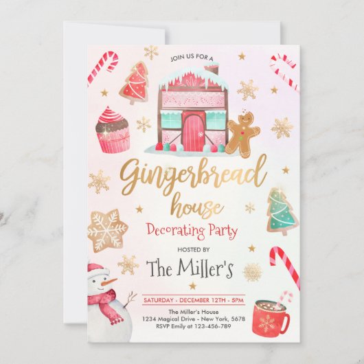 Gingerbrood House Decorting Party Holiday Cookie Kaart (Voorkant)