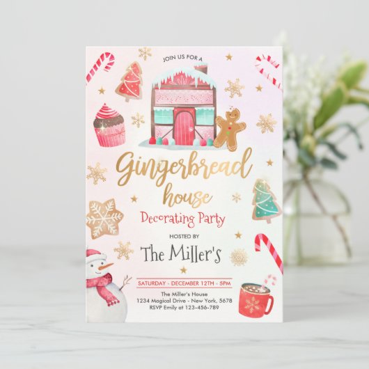 Gingerbrood House Decorting Party Holiday Cookie Kaart (Staand voorkant)