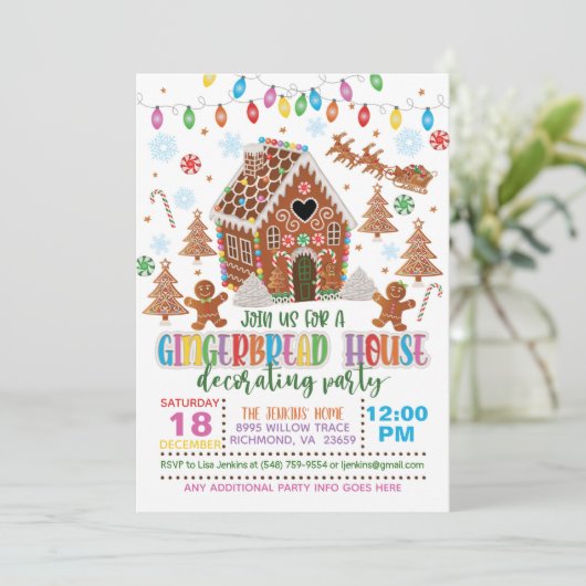 Gingerbrood House Decorting Party Invitation - W Kaart (Staand voorkant)