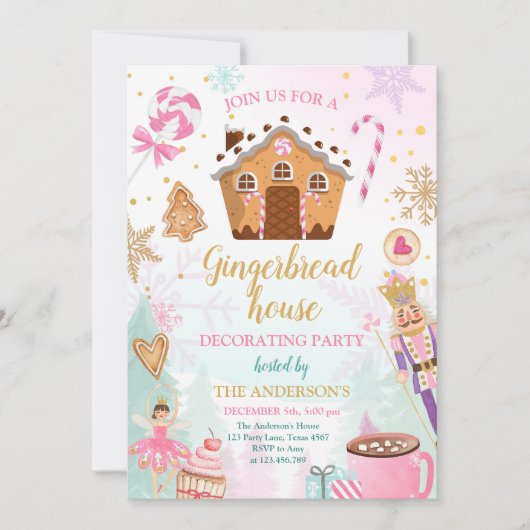 Gingerbrood House Decorting Party Invite Cookie Kaart (Voorkant)
