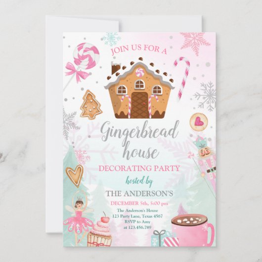 Gingerbrood House Decorting Party Invite Cookie Kaart (Voorkant)