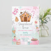 Gingerbrood House Decorting Party Invite Cookie Kaart (Staand voorkant)