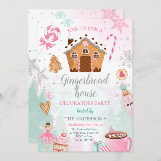 Gingerbrood House Decorting Party Invite Cookie Kaart (Voorkant / Achterkant)